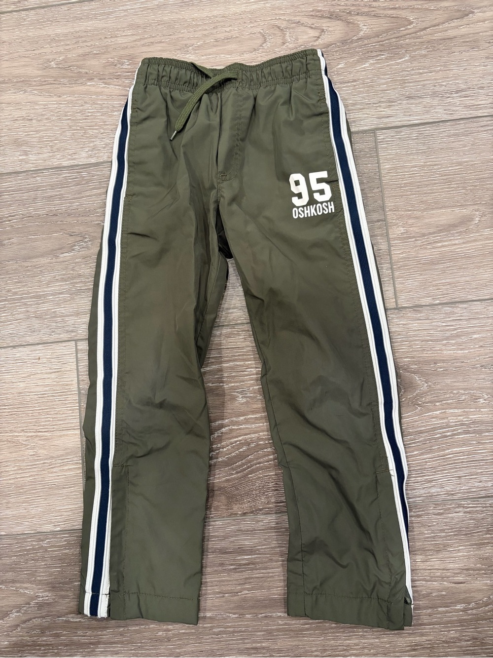OshKosh B'gosh Olive Green Jogger Pants with White & Navy Stripes